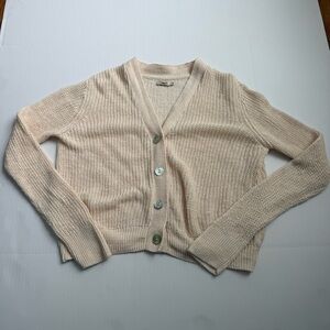 Faherty Cream Knit Button Cardigan Lightweight Cotton Sweater Size S